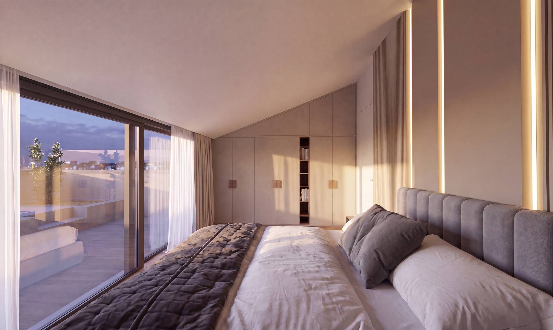 Bedroom opening onto the rooftop pool
